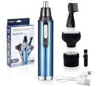 VOSSOT Tondeuse Nez et Oreille 4 en 1 USB rechargeable Tondeuse électrique pour le nez et les oreilles Tondeuse à sourcils indoloreet professionnelle pour les hommes et les femmes Tondeuse Nez, Bleu