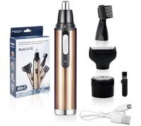 VOSSOT Tondeuse Nez et Oreille 4 en 1 USB rechargeable Tondeuse électrique pour le nez et les oreilles Tondeuse à sourcils indoloreet professionnelle pour les hommes et les femmes Tondeuse Nez, Or