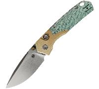 Vosteed Psyop 303 S35VN Satin, Teal Norplex UltreX™ Micarta & Renfort en Laiton A2221