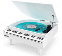 Vosterio Tourne-disque vinyle à 3 vitesses avec haut-parleurs stéréo intégrés, tourne-disque avec fonction de réception Bluetooth et sortie Bluetooth, lecteur USB, vinyle vers MP3, blanc