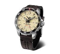 Vostok Europe Montre pour homme avec bracelet en cuir vintage N1 Rocket automatique 20 ATM SII NH34 GMT, 225a713 - Beige/gris, bracelet