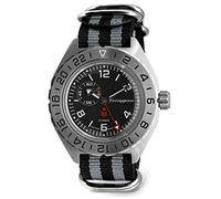 VOSTOK Komandirskie K-65 GMT Montre de plongée militaire russe à remontage automatique avec cadran 24 heures | WR 200 m | Modèle 650539 | Mode | Business | Casual, Noir/gris., Remontage automatique