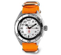 VOSTOK Komandirskie K-65 Montre militaire russe à remontage automatique | Cadran 24 heures | WR 200 m | Mode | Business | Montre décontractée pour homme | Modèle 650546, Orange, sangle