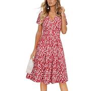VOTEPRETTY Femme Robe d'été Florale à Manches Courtes et Col V, Robe Portefeuille Mi-Longues avec Poches, Taille Empire, S, Floral Z09