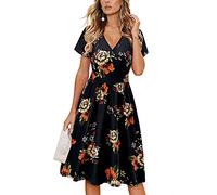 VOTEPRETTY Femme Robe d'été Manches Courtes Encolure en V Robe Portefeuille Mi-Longues Robe avec Poches
