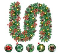 Vothen Guirlande de Noël Lumineuse 270cm - Artificielle 2,7m avec 30 LED, Pommes de Pin et Baies Rouges pour Arbre, Escaliers, Cheminée