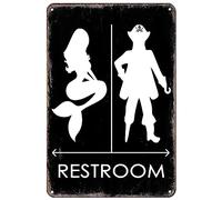 VOTHI Panneau amusant pour toilettes ; panneau de porte vintage sirène et pirate ; décoration nautique pour la maison ; décoration de salle de bain sur le thème de la plage nautique 20,3 x 30,5 cm