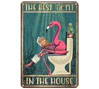 VOTHI Panneau en métal amusant de flamant rose pour décoration de salle de bain ; The Best Seat In The House ; décoration de toilettes et accessoires de décoration murale flamant rose 20,3 x 30,5 cm