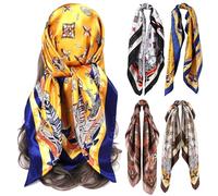 Votoko 4 Femmes Grand Foulards Carrés 90 * 90 cm, Satin Foulards Cheveux Accessoires Soie Carrés Motifs Classiques Bandanas Plage