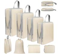 Votoko 8 Pièces Packing Cubes Compression, Imperméable Organisateur Valise Bagage Sac Compression, Rangement Valise Organisateurs de Voyage pour Vêtements Chaussures et Cosmétiques(Beige)