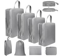 Votoko 8 Pièces Packing Cubes Compression, Imperméable Organisateur Valise Bagage Sac Compression, Rangement Valise Organisateurs de Voyage pour Vêtements Chaussures et Cosmétiques(Gris)