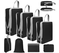 Votoko 8 Pièces Packing Cubes Compression, Imperméable Organisateur Valise Bagage Sac Compression, Rangement Valise Organisateurs de Voyage pour Vêtements Chaussures et Cosmétiques(Noir)