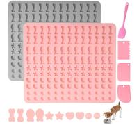 Votoko Lot de 2 Moule en Silicone pour Chien, Tapis de Cuisson pour Biscuits pour Chiens 5 Formes en 1 Sans BPA, Inclut une Spatule, Moule Nourriture pour Chien pour Biscuits, Friandises(130 Grilles)