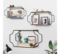 Votoko Lot de 3 Étagères Murales, Etagere Murale Suspendues en Bois et Métal, Étagère Murale sans Percage pour Décoration et Rangement dans la Salle de Bain, Le Salon, la Cuisine et la Chambre