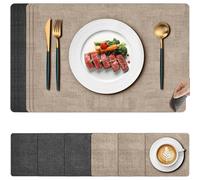 Votoko Lot de 6 Sets de Table Lavable, Set de Table en Cuir et Dessousde Verre Antidérapant, Double Face Set de Table Imperméable, Sets de Table en Cuir Synthétique pour Cuisine, Restaurant(Kaki)