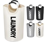 Votoko Paniers à linge 82L, Panière à Linge Sale avec Poignée Portable Corbeilles à Linge, Sac à Linge Pliable en Tissu Oxford, Laundry Basket Rangement Linge Sale pour Salle de Bain, Maison(Beige)