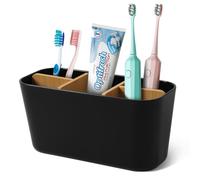 Votoko Porte Brosse à Dents, Support pour Brosse à Dents Electrique avec 5 Compartiments Amovible en Bois, Rangement Brosses a Dent Stand, Multifonctions Organisateur Salle de Bain Cuisine, Noir
