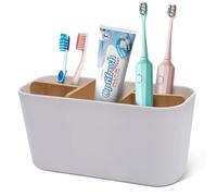 Votoko Porte Brosse à Dents, Support pour Brosse à Dents Electrique avec 5 Compartiments Amovible en Bois, Rangement Brosses a Dent Stand, Multifonctions Organisateur Salle de Bain Cuisine, Blanc
