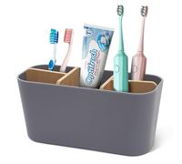 Votoko Porte Brosse à Dents, Support pour Brosse à Dents Electrique avec 5 Compartiments Amovible en Bois, Rangement Brosses a Dent Stand, Multifonctions Organisateur Salle de Bain Cuisine, Gris