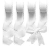 Votoko Ruban Mousseline Blanc, 4 Rouleaux de Ruban en Mousseline de Soie 2,5 cm x 10 m, Effiloché pour Invitations de Mariage, Bouquets de Mariée, Cadeaux Emballages, Bricolage