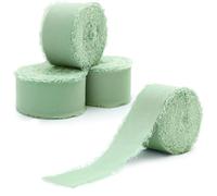 Votoko Ruban Mousseline Vert Eucalyptus, 4 Rouleaux de Ruban en Mousseline de Soie 2,5 cm x 10 m, Effiloché pour Invitations de Mariage, Bouquets de Mariée, Cadeaux Emballages, Bricolage