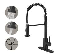 VOTON Robinet de cuisine noir avec pulvérisateur extractible, robinet d'évier de cuisine extractible en acier inoxydable, robinets de ferme à ressort commercial pour évier Kichen, camping-car