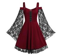 Votre Compte Costume Halloween Femme Robe Sexy Déguisement Halloween Adulte Sorciere Cosplay Pirate Robes à Manches Longues Vintage Vampire Deguisement Femmes(Vin,L)