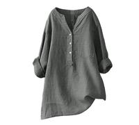 Votre Compte HUIFUAO T-Shirt d'été Ample en Coton et Lin à Manches Longues avec Poche boutonnée pour Femme, Gris, M