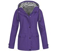Votre Compte Veste Imperméable Femme Capuche Manches Longues Manteau De Pluie Femme Mi Saison Grande Taille Vêtements Imperméables Femme Parka Softshell Blousons(1A-Violet,XXL)