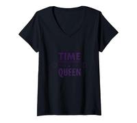 Votre Emploi du Temps est Fine Time Management Queen T-Shirt avec Col en V, Femme, Noir, XL