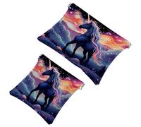 Votre solution de voyage : 2 pcs Art Starry Unicorn-1233 Shrapnel Pouch - Trousse de maquillage compacte, Multicolore 03, A：7.1x5.8in/18x14.8cm，B:4.7x4.5in/12x11.5cm