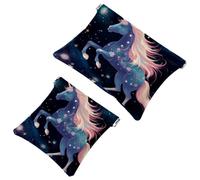 Votre solution de voyage : 2 pcs Art Starry Unicorn-1233 Shrapnel Pouch - Trousse de maquillage compacte, Multicolore 08, A：7.1x5.8in/18x14.8cm，B:4.7x4.5in/12x11.5cm