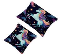 Votre solution de voyage : 2 pcs Art Starry Unicorn-1233 Shrapnel Pouch - Trousse de maquillage compacte, Multicolore 01., A:7.1x5.8in/18x14.8cm,B:4.7x4.5in/12x11.5cm