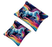 Votre solution de voyage : 2 pcs coloré Flying Rainbow Unicorn-639 Shrapnel Pouch - Trousse de maquillage compacte, Multicolore 04, A:7.1x5.8in/18x14.8cm,B:4.7x4.5in/12x11.5cm