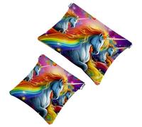 Votre solution de voyage : 2 pcs coloré Flying Rainbow Unicorn-639 Shrapnel Pouch - Trousse de maquillage compacte, Multicolore 09, A：7.1x5.8in/18x14.8cm，B:4.7x4.5in/12x11.5cm