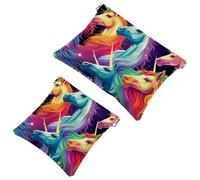 Votre solution de voyage : 2 pcs coloré Flying Rainbow Unicorn-639 Shrapnel Pouch - Trousse de maquillage compacte, Multicolore 01., A：7.1x5.8in/18x14.8cm，B:4.7x4.5in/12x11.5cm