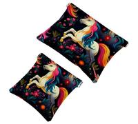 Votre solution de voyage : 2 pcs coloré Flying Rainbow Unicorn-639 Shrapnel Pouch - Trousse de maquillage compacte, Multicolore 03., A：7.1x5.8in/18x14.8cm，B:4.7x4.5in/12x11.5cm