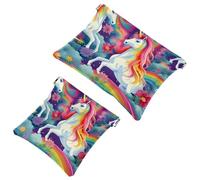 Votre solution de voyage : 2 pcs coloré Flying Rainbow Unicorn-639 Shrapnel Pouch - Trousse de maquillage compacte, Multicolore 08, A：7.1x5.8in/18x14.8cm，B:4.7x4.5in/12x11.5cm