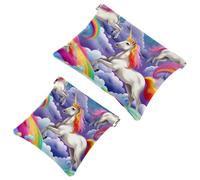 Votre solution de voyage : 2 pcs coloré Flying Rainbow Unicorn-639 Shrapnel Pouch - Trousse de maquillage compacte, Multicolore 06, A：7.1x5.8in/18x14.8cm，B:4.7x4.5in/12x11.5cm