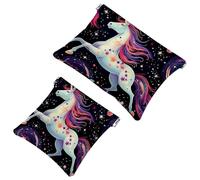 Votre solution de voyage : 2 pcs Dream Starry Unicorn-1200 Shrapnel Pouch - Trousse de maquillage compacte, Multicolore 07, A：7.1x5.8in/18x14.8cm，B:4.7x4.5in/12x11.5cm