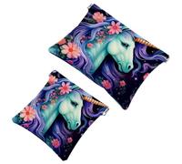 Votre solution de voyage : 2 pcs Dream Starry Unicorn-1200 Shrapnel Pouch - Trousse de maquillage compacte, Multicolore 05, A：7.1x5.8in/18x14.8cm，B:4.7x4.5in/12x11.5cm