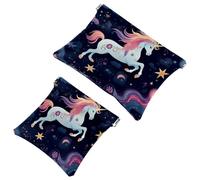 Votre solution de voyage : 2 pcs Dream Starry Unicorn-1200 Shrapnel Pouch - Trousse de maquillage compacte, Multicolore 08, A：7.1x5.8in/18x14.8cm，B:4.7x4.5in/12x11.5cm