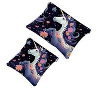 Votre solution de voyage : 2 pcs Dream Starry Unicorn-1200 Shrapnel Pouch - Trousse de maquillage compacte, Multicolore 10., A：7.1x5.8in/18x14.8cm，B:4.7x4.5in/12x11.5cm