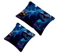 Votre solution de voyage : 2 pochettes colorées Dinosaur-771 - Trousse de maquillage compacte, Multicolore 04, A：7.1x5.8in/18x14.8cm，B:4.7x4.5in/12x11.5cm