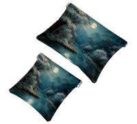 Votre solution de voyage : lot de 2 pochettes en éclats d'obus sous la lune-12 - Trousse de maquillage compacte, Multicolore 06, A：7.1x5.8in/18x14.8cm，B:4.7x4.5in/12x11.5cm