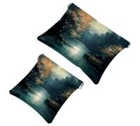 Votre solution de voyage : lot de 2 pochettes en éclats d'obus sous la lune-12 - Trousse de maquillage compacte, Multicolore 04, A：7.1x5.8in/18x14.8cm，B:4.7x4.5in/12x11.5cm