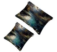 Votre solution de voyage : lot de 2 pochettes en éclats d'obus sous la lune-12 - Trousse de maquillage compacte, Multicolore 05, A：7.1x5.8in/18x14.8cm，B:4.7x4.5in/12x11.5cm