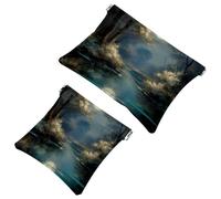 Votre solution de voyage : lot de 2 pochettes en éclats d'obus sous la lune-12 - Trousse de maquillage compacte, Multicolore 01., A：7.1x5.8in/18x14.8cm，B:4.7x4.5in/12x11.5cm