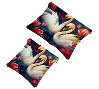 Votre solution de voyage : lot de 2 trousses de maquillage compactes Motif fleur de cygne 1596, Multicolore 01., A:7.1x5.8in/18x14.8cm,B:4.7x4.5in/12x11.5cm