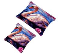 Votre solution de voyage : lot de 2 trousses de maquillage compactes Motif fleur de cygne 1596, Multicolore 06, A：7.1x5.8in/18x14.8cm，B:4.7x4.5in/12x11.5cm